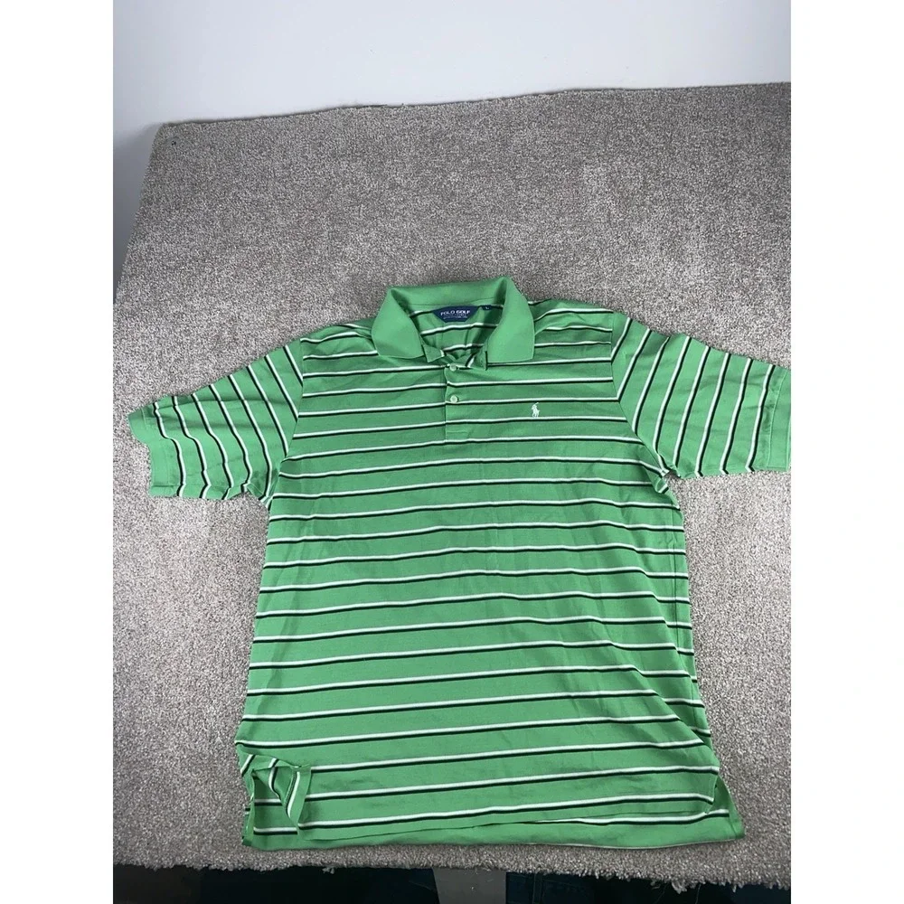 Polo Ralph Lauren Golf Pima Cotton Shirt Mens‎ Large Green/White/Black Striped